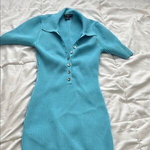 Aqua Ribbed Polo Dress